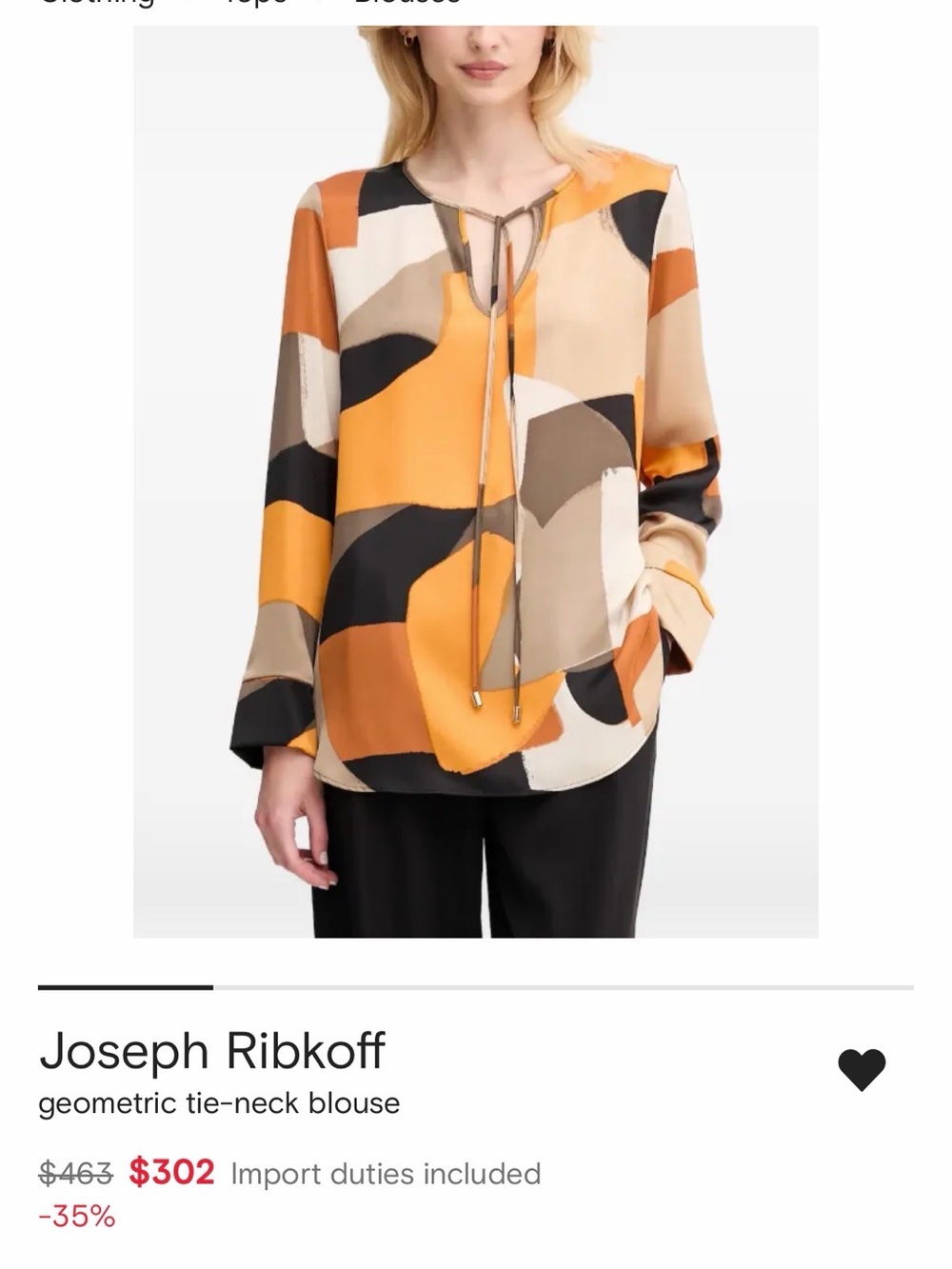 Joseph Ribkoff Geometric tie-neck blouse size 10